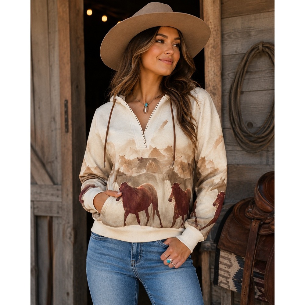 Shyanne Running Horses Hoodie Womens S Western Cowgirl Graphic NWT